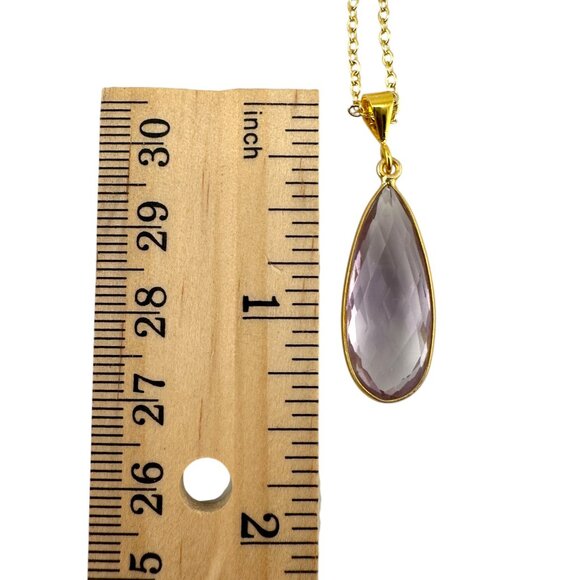 Faceted Amethyst Teardrop Necklace Natural Gemstone Yellow Gold Vermeil - Picture 10 of 11